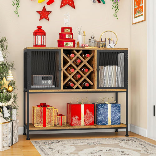 Rustic Sideboard Drinks Cabinet with Wine Rack & Storage Shelves 100cm