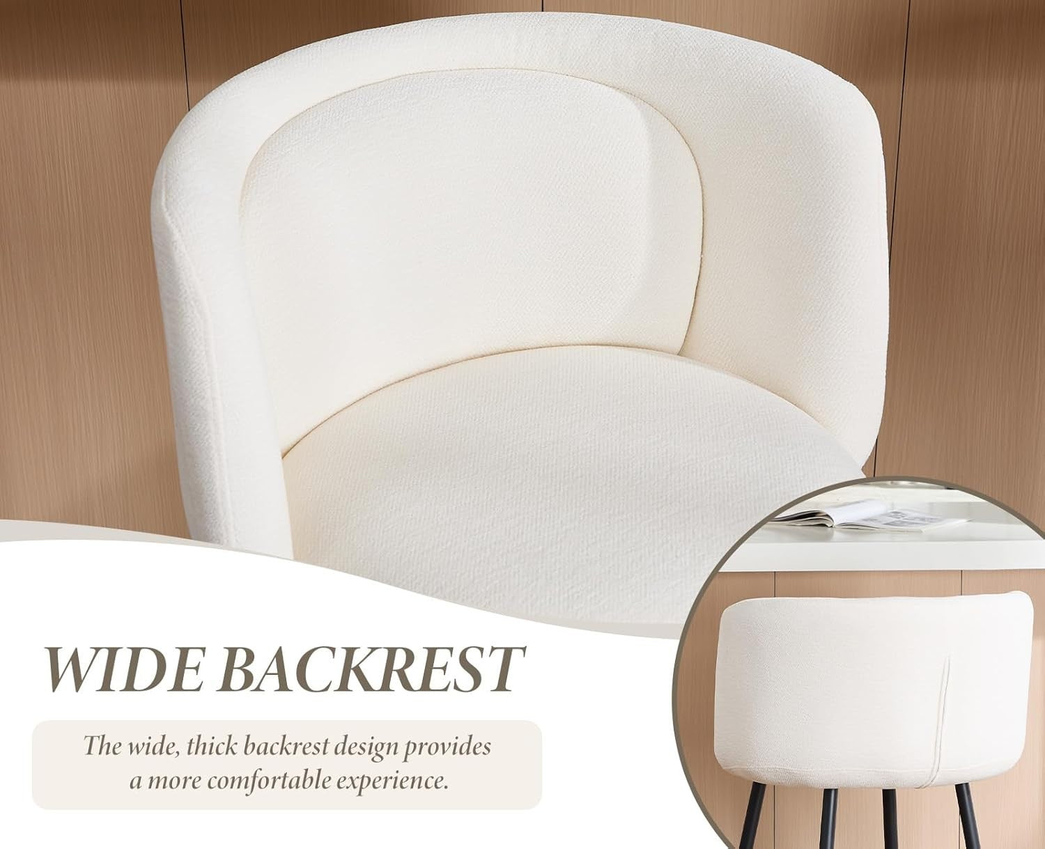 Counter Bar Stools Set of 2 | White Chenille L-Shaped Dining Chairs