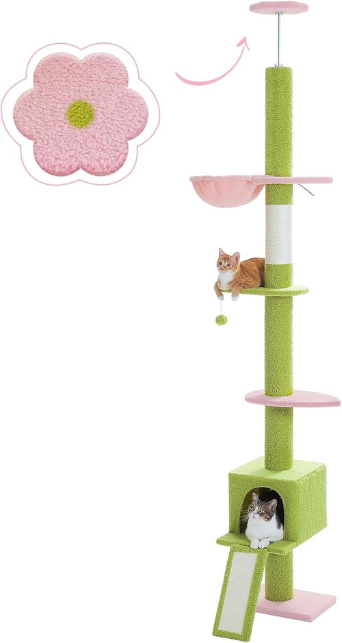 Floor to Ceiling Cat Tree Adjustable 216–273cm Tower Hammock Scratcher