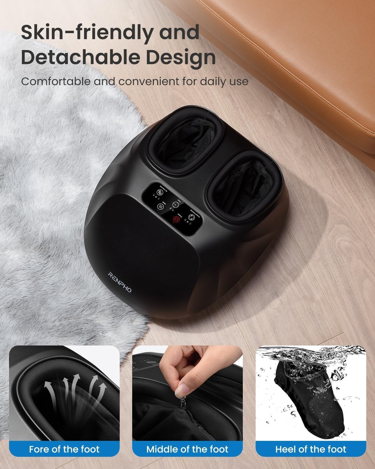 Electric Foot Massager with Heat, Shiatsu Kneading & Remote Control for Size 14