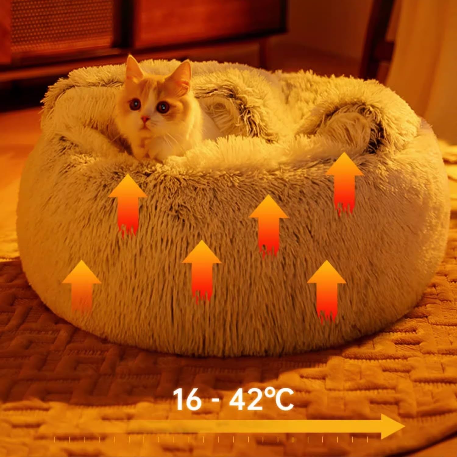 Calming Donut Cave Dog Bed 65cm Plush Washable Anti Anxiety