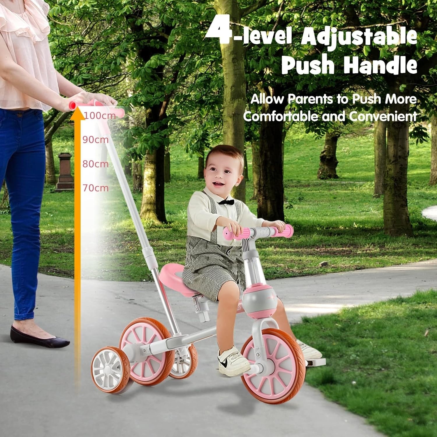 4 in 1 Kids Trike Balance Bike Push Tricycle Adjustable Handle Pink