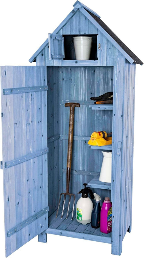 Blue Wooden Garden Tool Cabinet Shed with Lockable Shelves & Storage