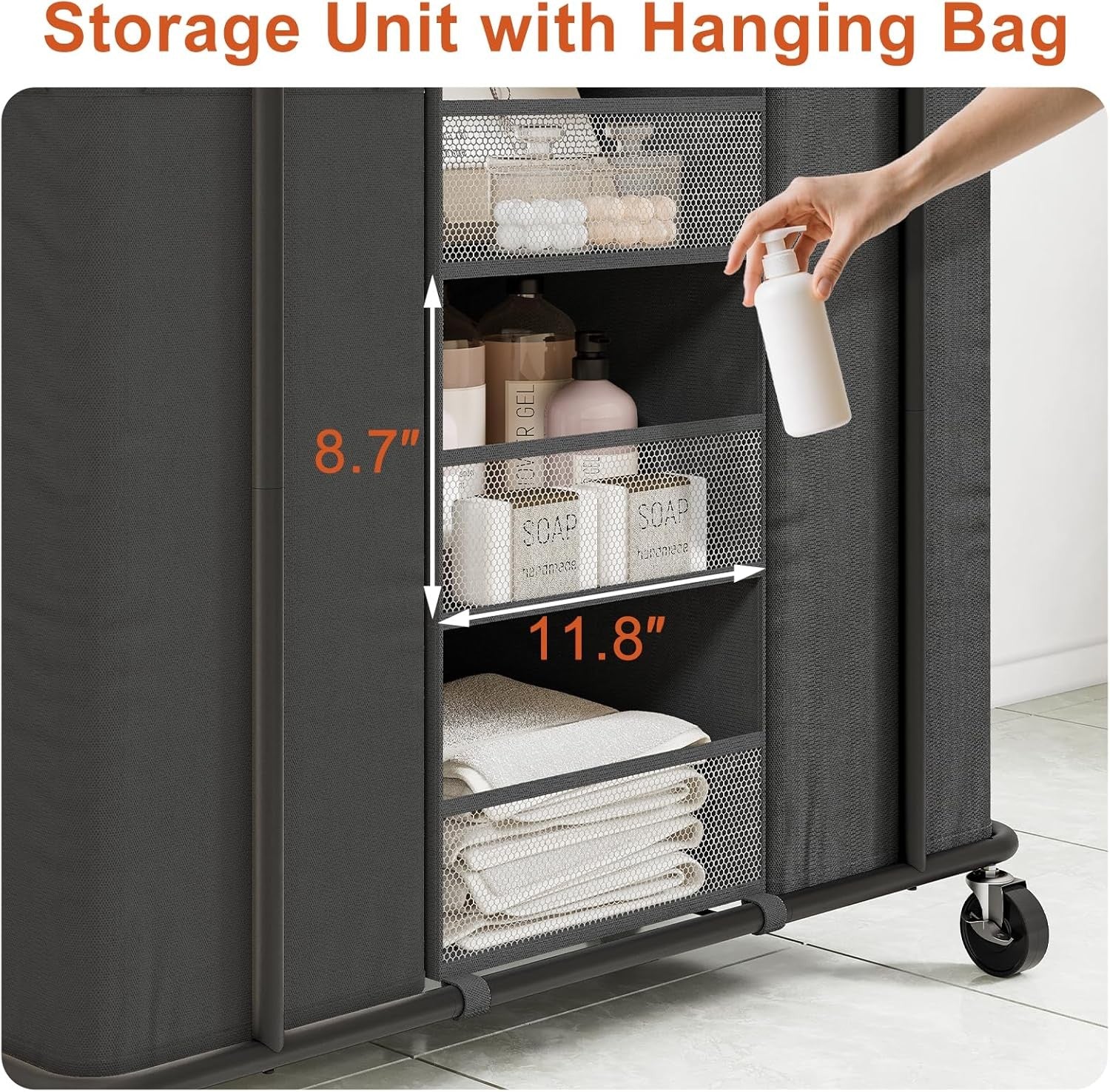 200L Rolling Laundry Sorter Cart with Shelves & Dual Hanging Bags Black