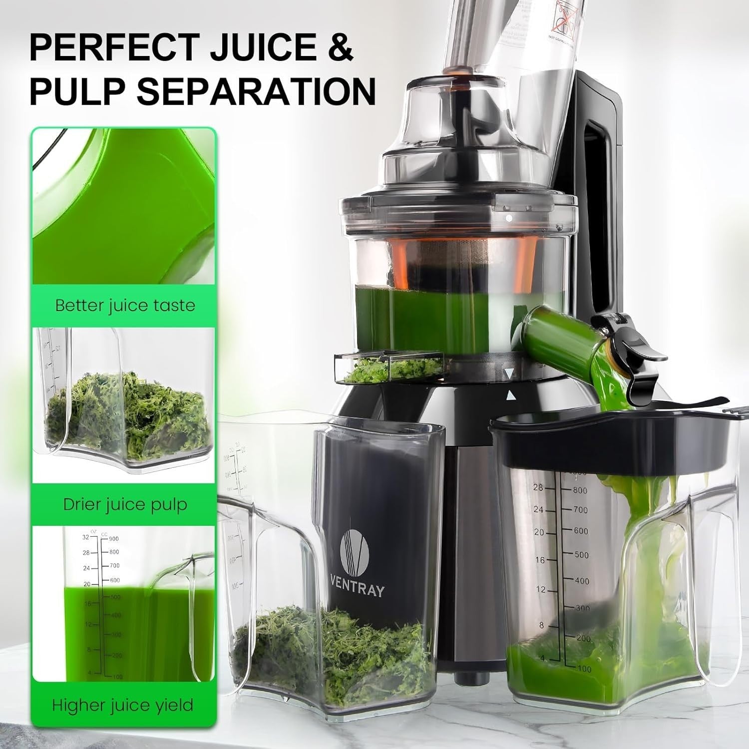 Slow Cold Press Juicer 65RPM Quiet Motor High Yield BPA Free