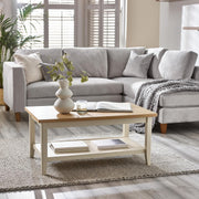 Solid Wood Coffee Table Farmhouse Style – Pale Oak Top Cream Legs – Modern