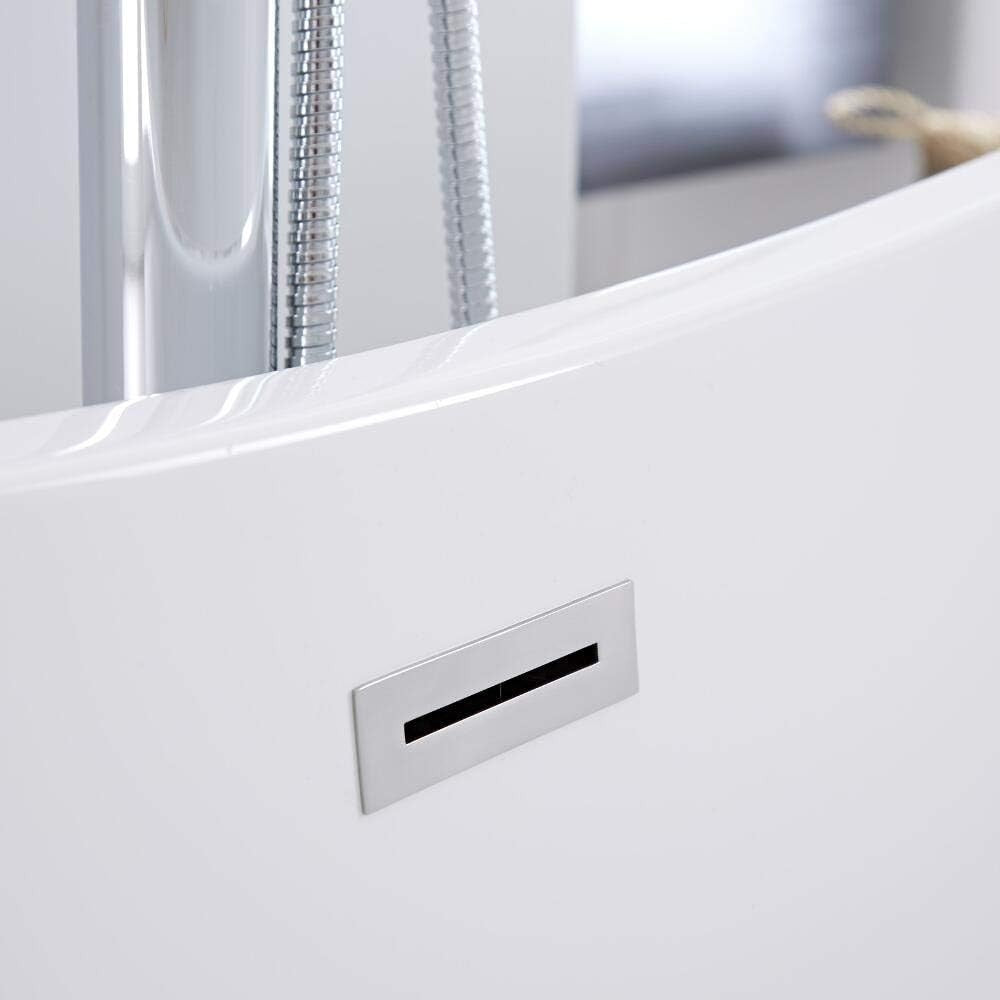 White Double Ended Freestanding Oval Bath 1830x710mm Chrome Overflow