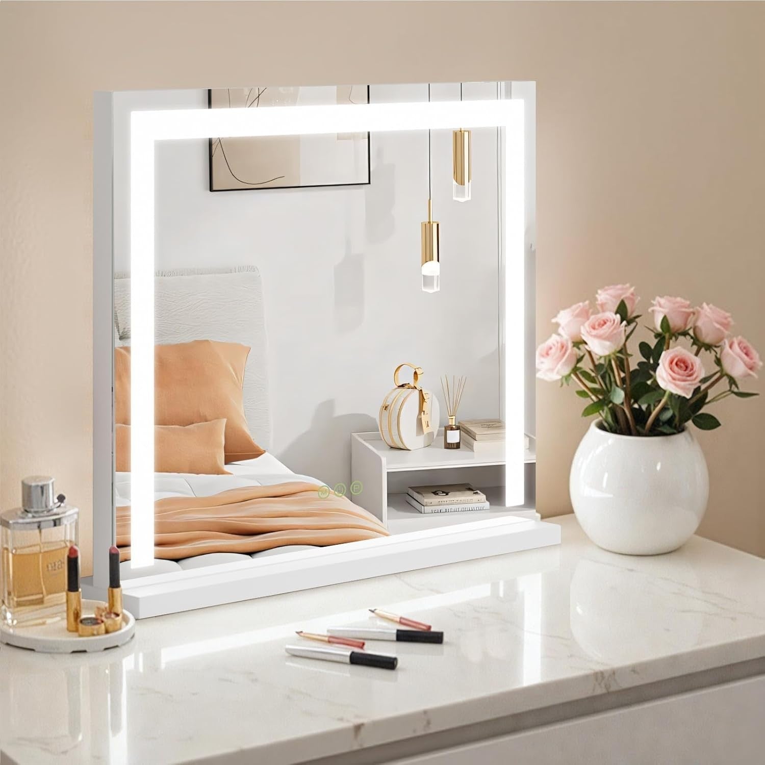 Touch Screen Vanity Mirror 60cm LED Lights 3 Color Dimmable Makeup Mirror