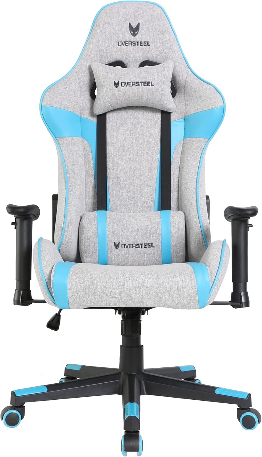 Professional Gaming Chair 180° Recline Fabric Grey Blue