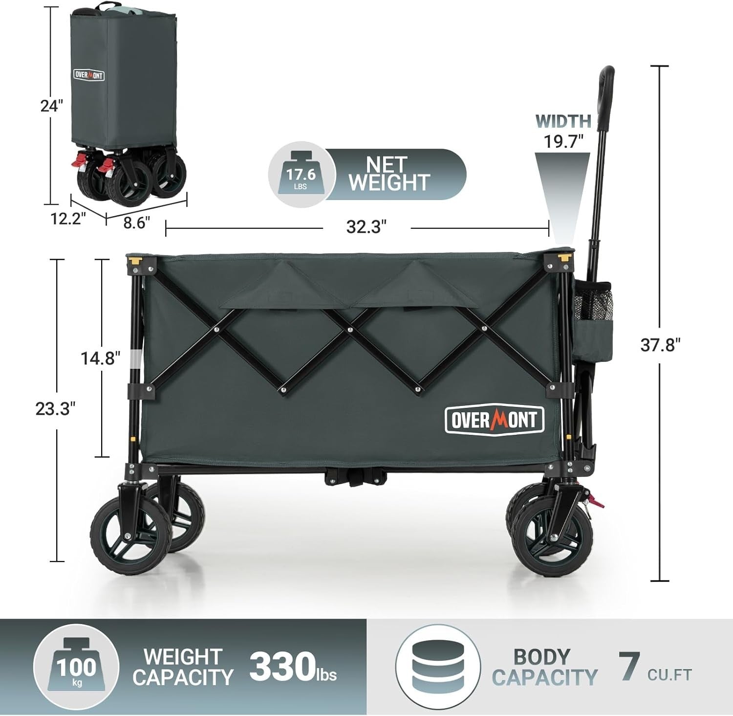 Grey Heavy Duty Folding Camping Wagon 150kg All Terrain Festival Garden Trolley