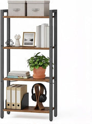 4-Tier Industrial Bookshelf Storage Unit Rustic Brown Metal Shelving Rack