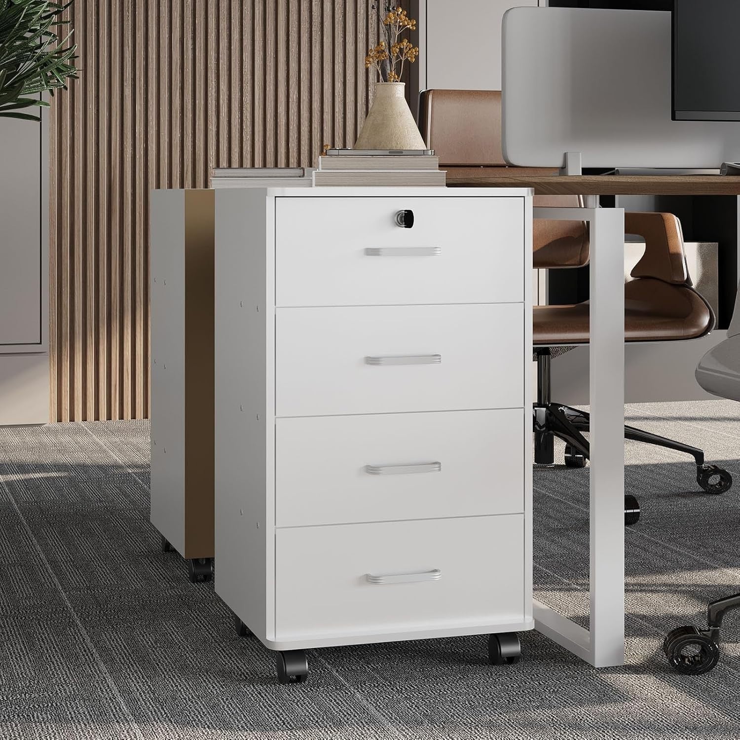 Mobile 4 Drawer File Cabinet Lockable Under Desk A4 Letter White