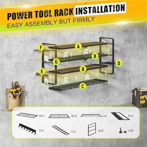 4-Tier Wall Mounted Power Tool Organizer 8 Slots Alloy Steel