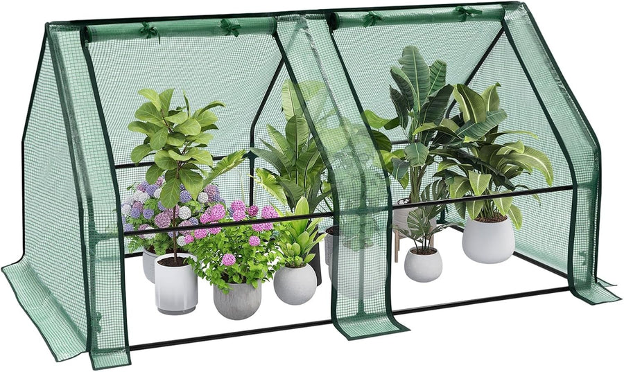 Mini Garden Greenhouse 180x90x90cm with Roll-Up Windows & PE Cover for Plants