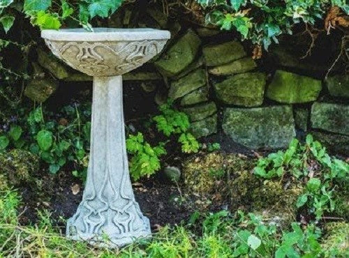 Tall Stone Bird Bath 27kg | Art Deco Garden Ornament Hand Cast Sculpture