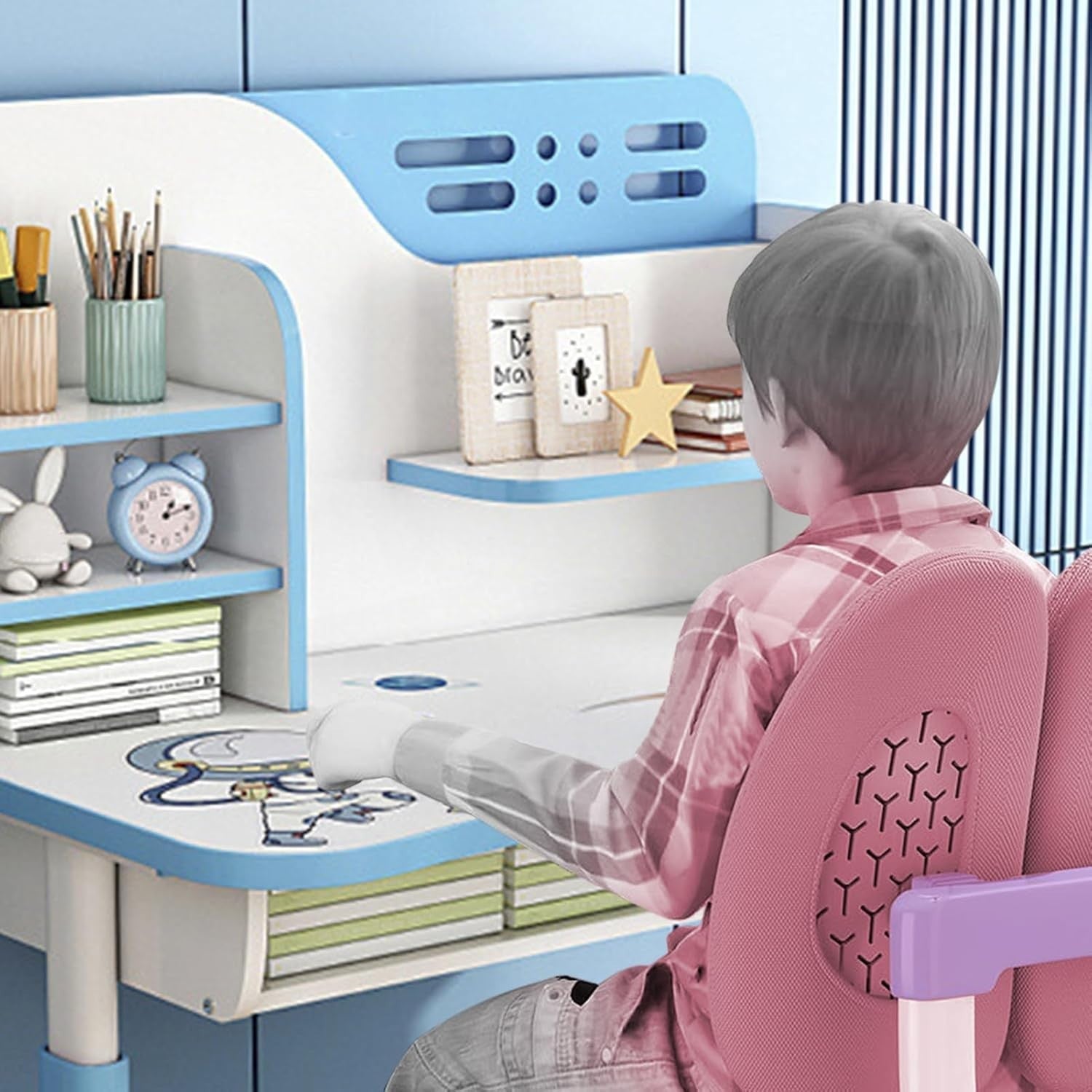 Adjustable Kids Study Desk & Chair Set w/ Drawer, Ergonomic Design