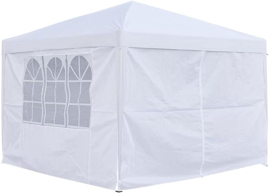 3x3M White Pop Up Gazebo Waterproof Garden Party Tent With Sides & Carry Bag