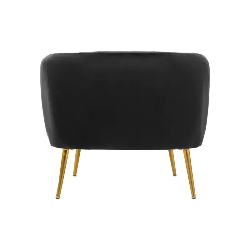 Black Velvet Accent Chair – Gold Legs, Tufted Armchair, Modern Elegance