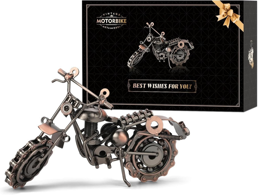 Vintage Metal Motorcycle Ornament – Retro Desk Decor Gift for Him, Iron Build