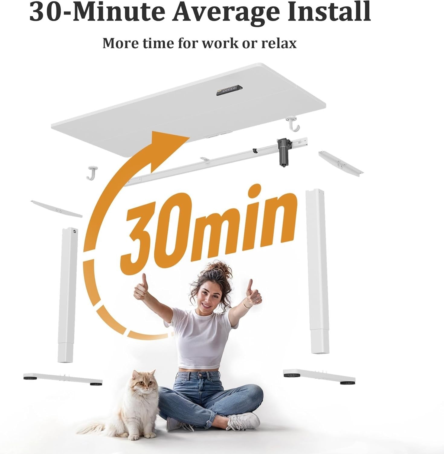White Electric Standing Desk 100x60cm Adjustable Sit Stand Office Table
