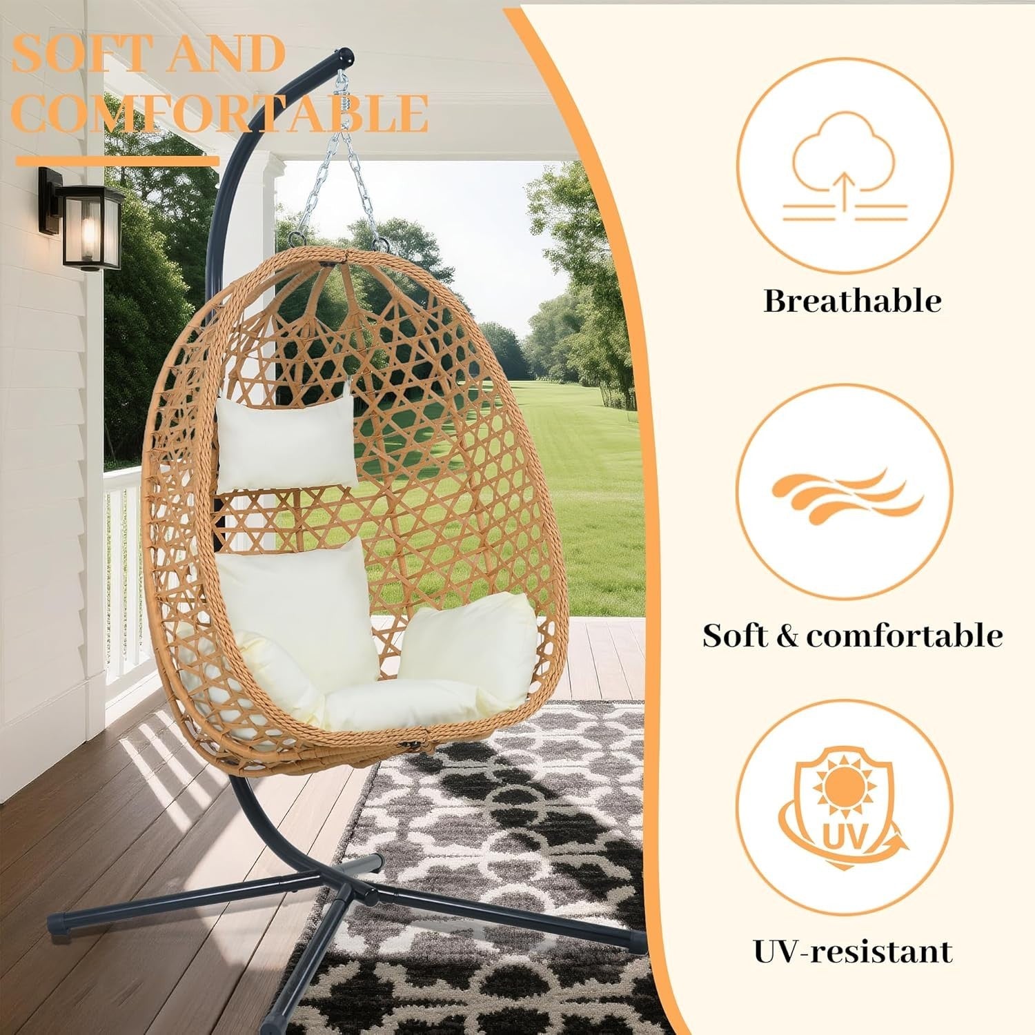 Rattan Hanging Egg Chair with Stand | Outdoor Swing Seat for Patio & Garden
