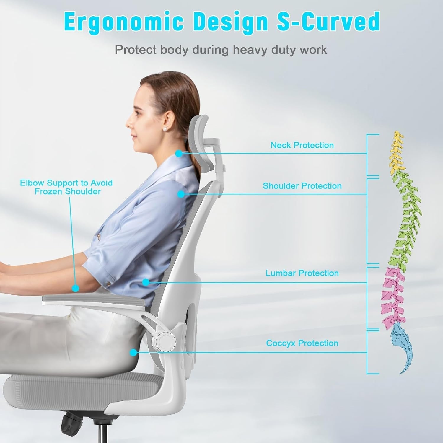 Grey Ergonomic Office Chair Mesh Back Support Adjustable Height Headrest Home De