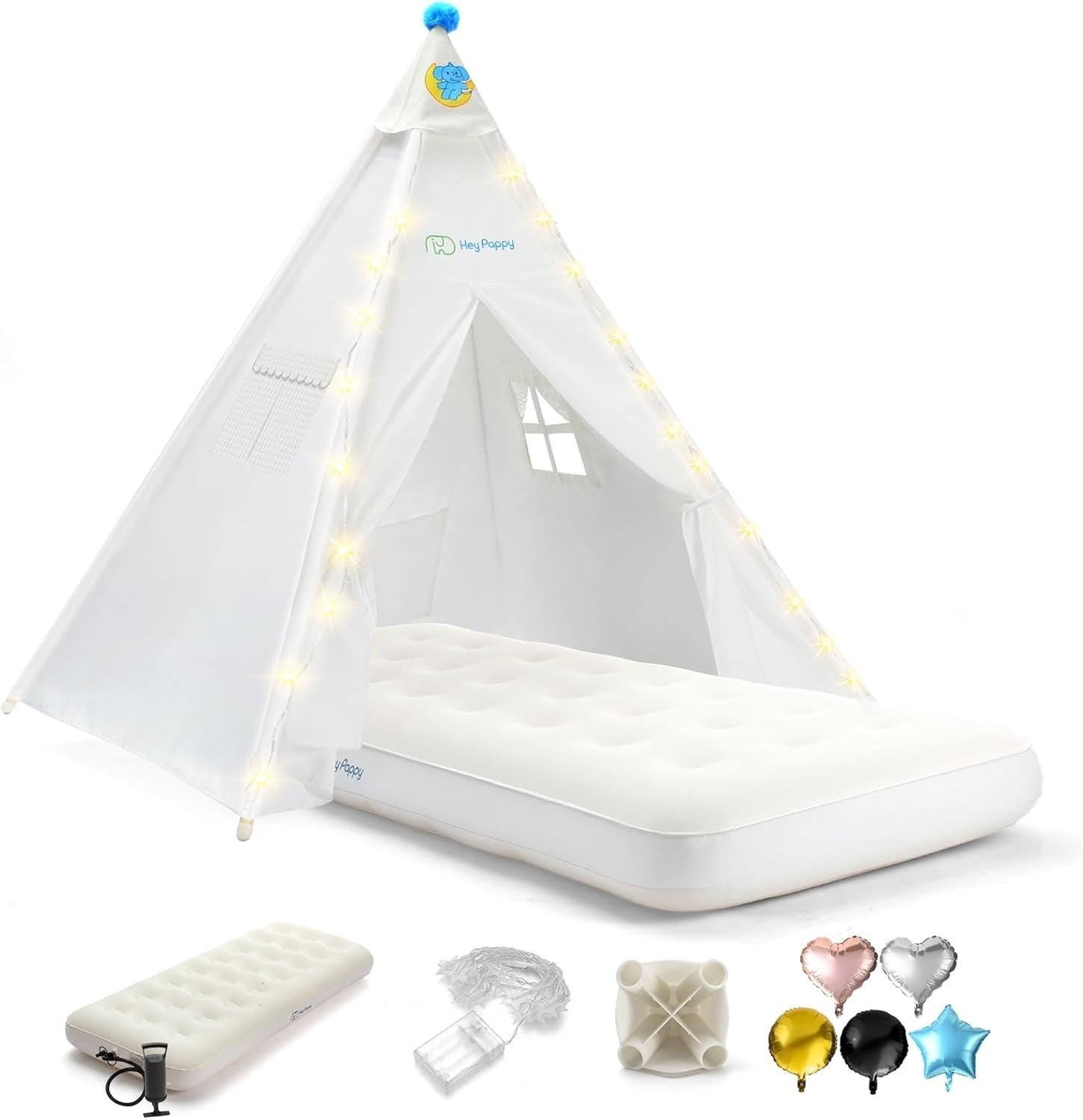 Kids Teepee Tent with Inflatable Airbed, Lights & Balloons – Indoor/Outdoor