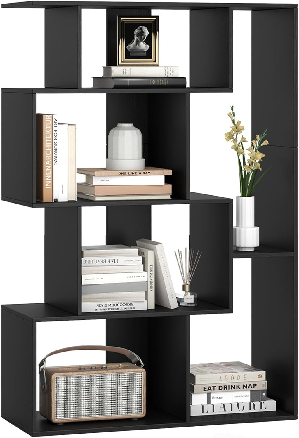 Modern 6-Cube S-Shape Bookcase Storage Unit with Anti-Tip Design for Living Room