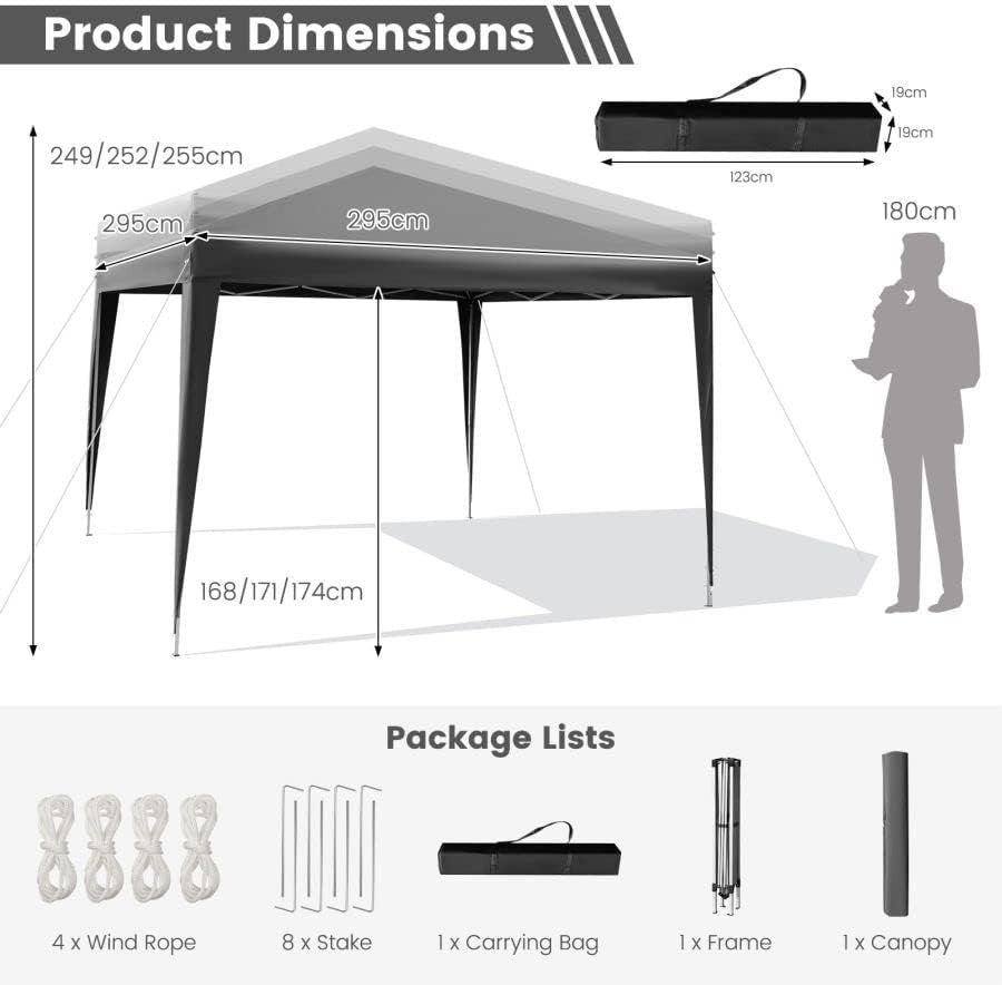 3x3m Pop Up Gazebo Waterproof UV Canopy Tent Grey w/ Bag Adjustable