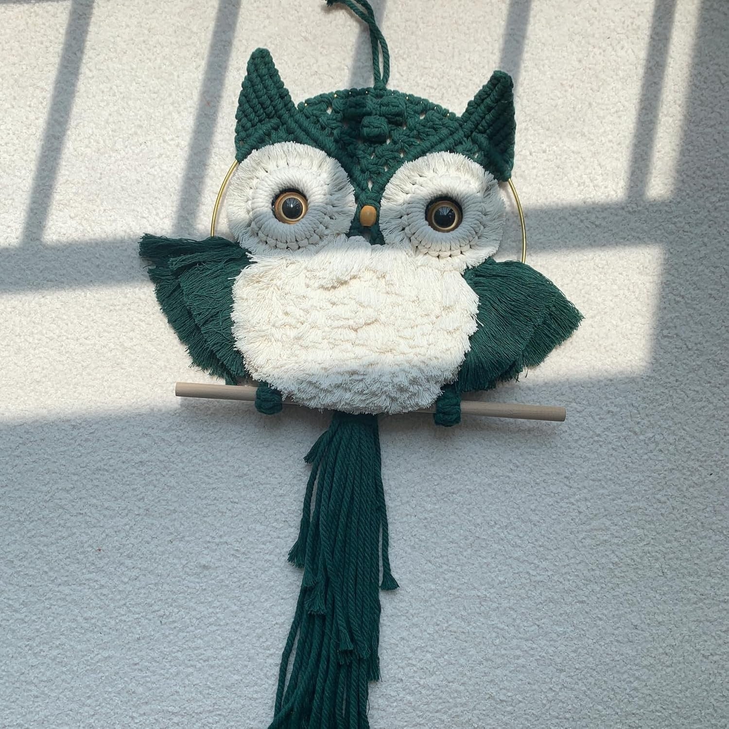 Macrame Owl Wall Hanging Boho Fiber Art Nature-Inspired Decor