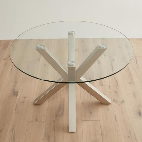 Round Glass Dining Table 120cm Grey Modern Starburst Metal Base