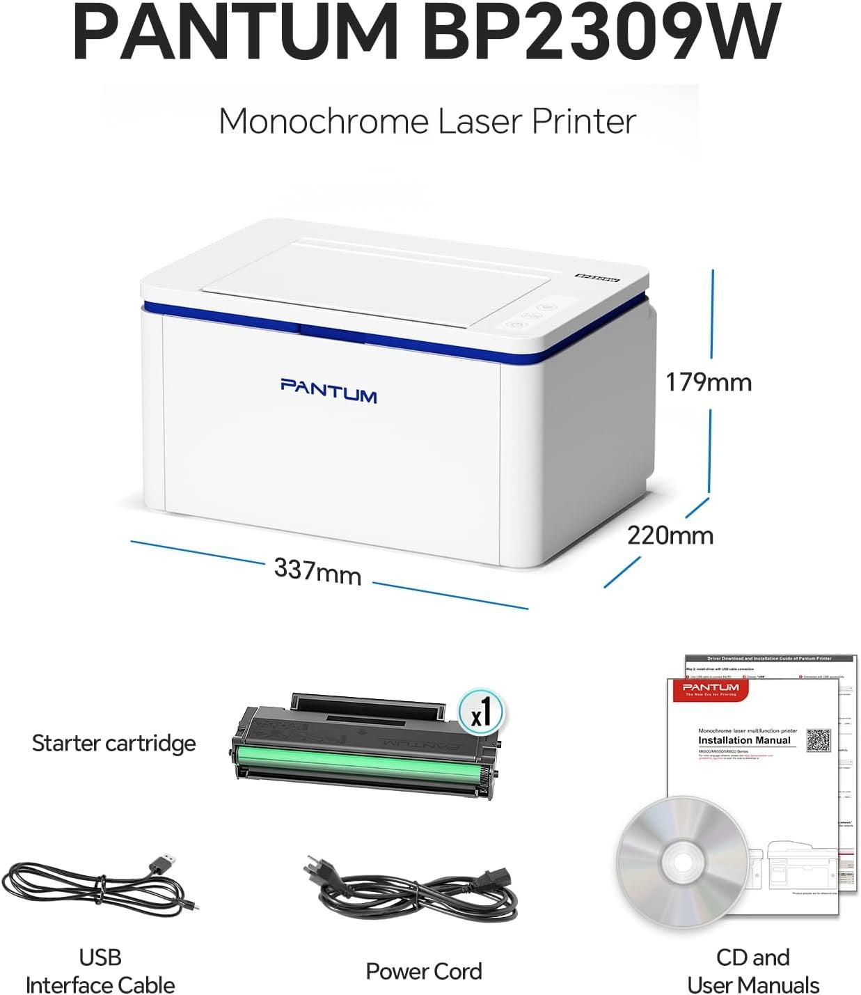 Wireless Monochrome Laser Printer White A4 20ppm USB Wi-Fi Bluetooth