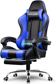 Ergonomic Gaming Chair with Footrest Massage Reclining Blue PC Seat