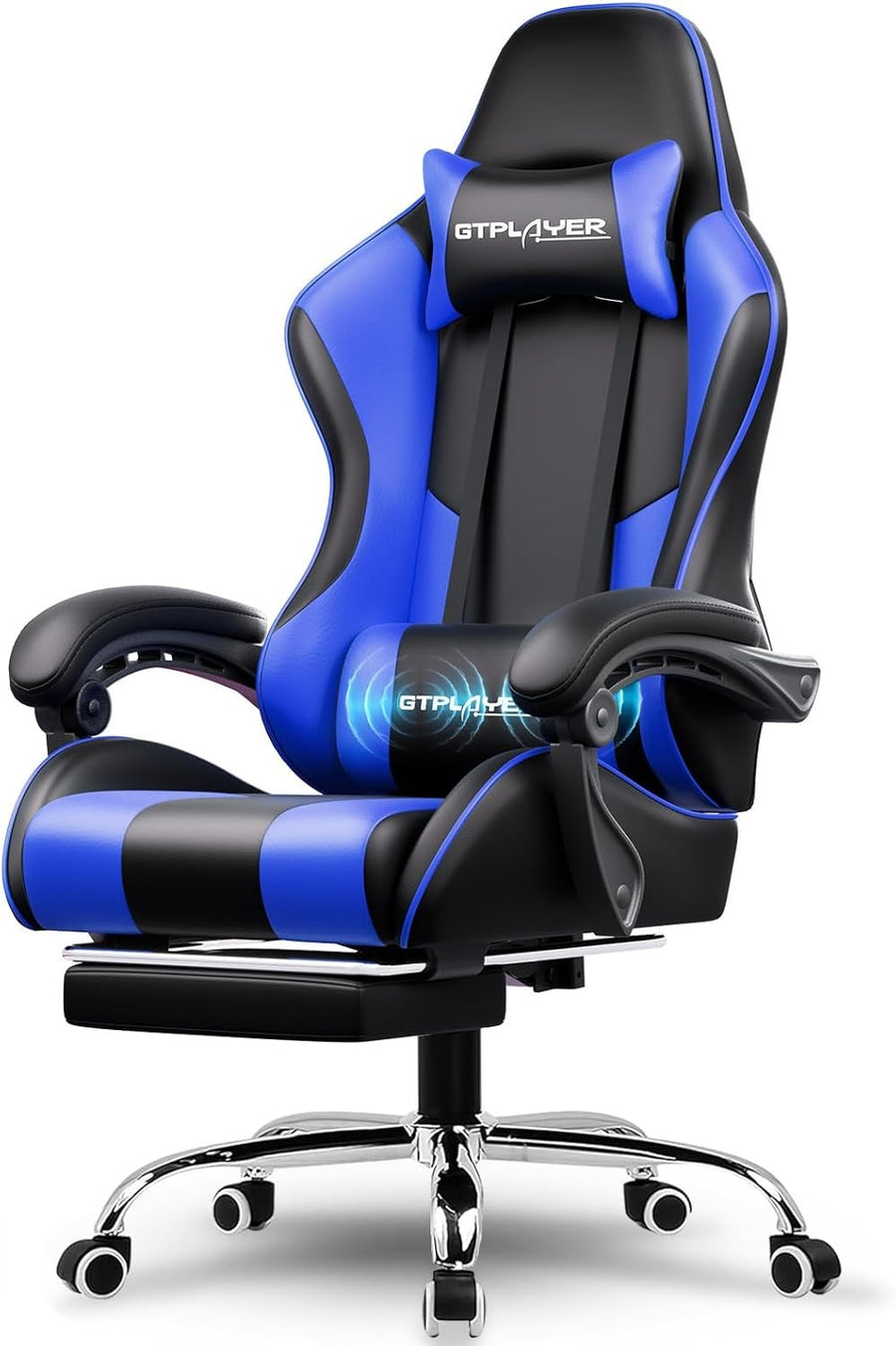 Ergonomic Gaming Chair with Footrest Massage Reclining Blue PC Seat