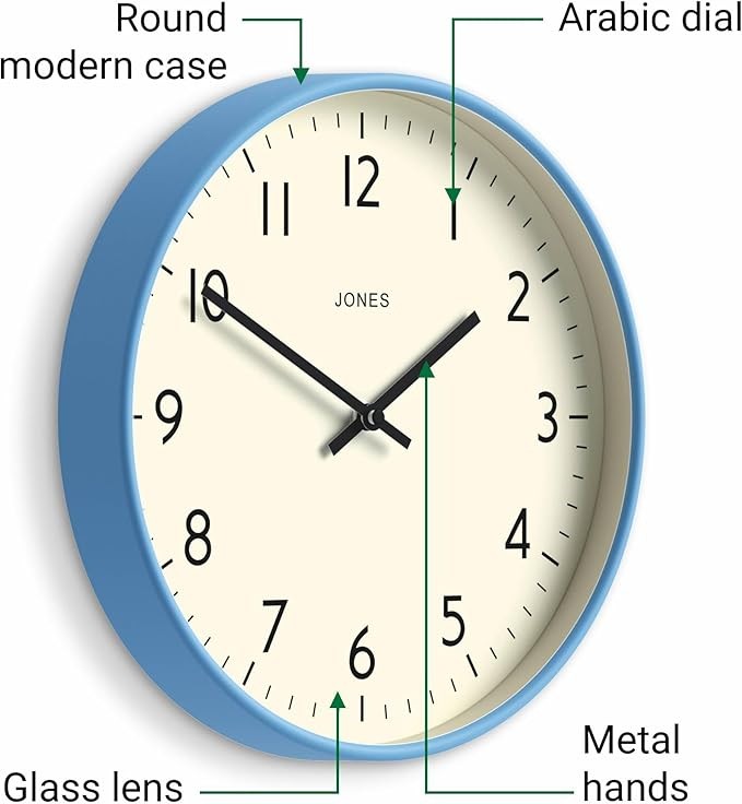 30cm Mid Blue Silent Wall Clock Modern Round Easy Read Home Office