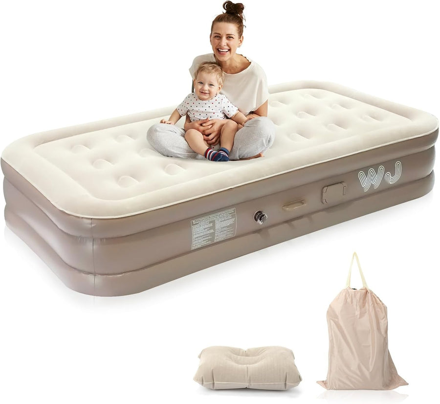 Single Inflatable Air Mattress w/ Built-in Pump & LED Camping Light