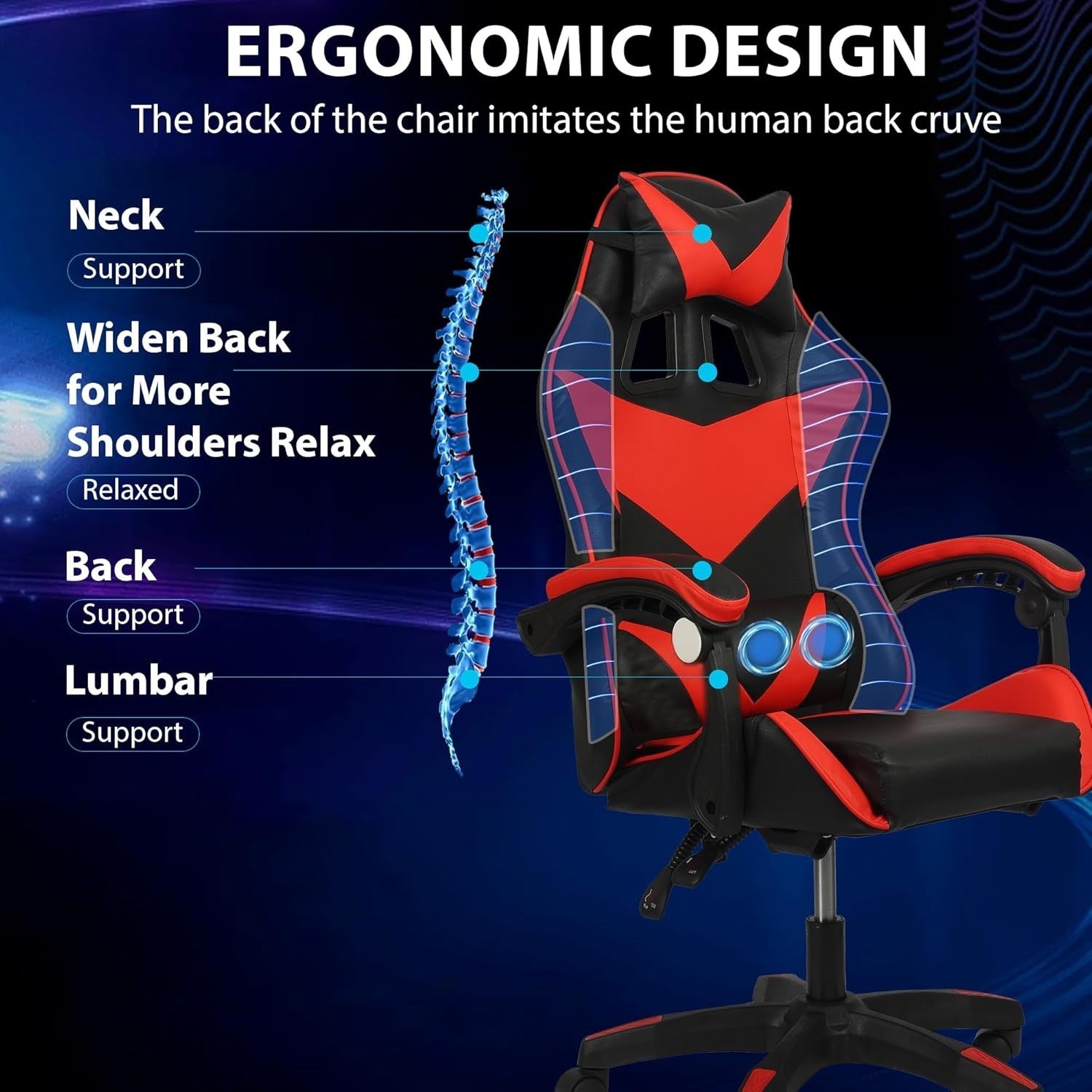 Ergonomic Gaming Chair w/ Massage High Back Faux Leather Office Desk Swivel
