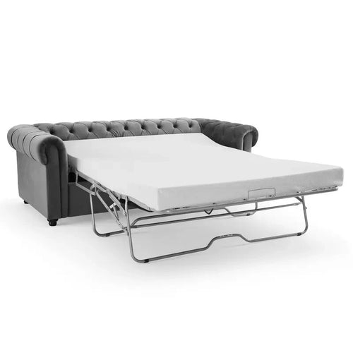 Velvet Chesterfield Pull Out Sofa Bed 2 Seater With Mattress Grey
