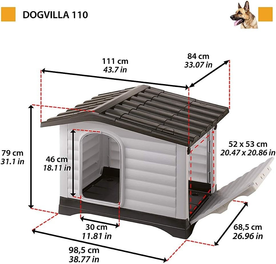 Large Outdoor Dog House with Opening Roof, Drainage & Chew-Proof Aluminum Door