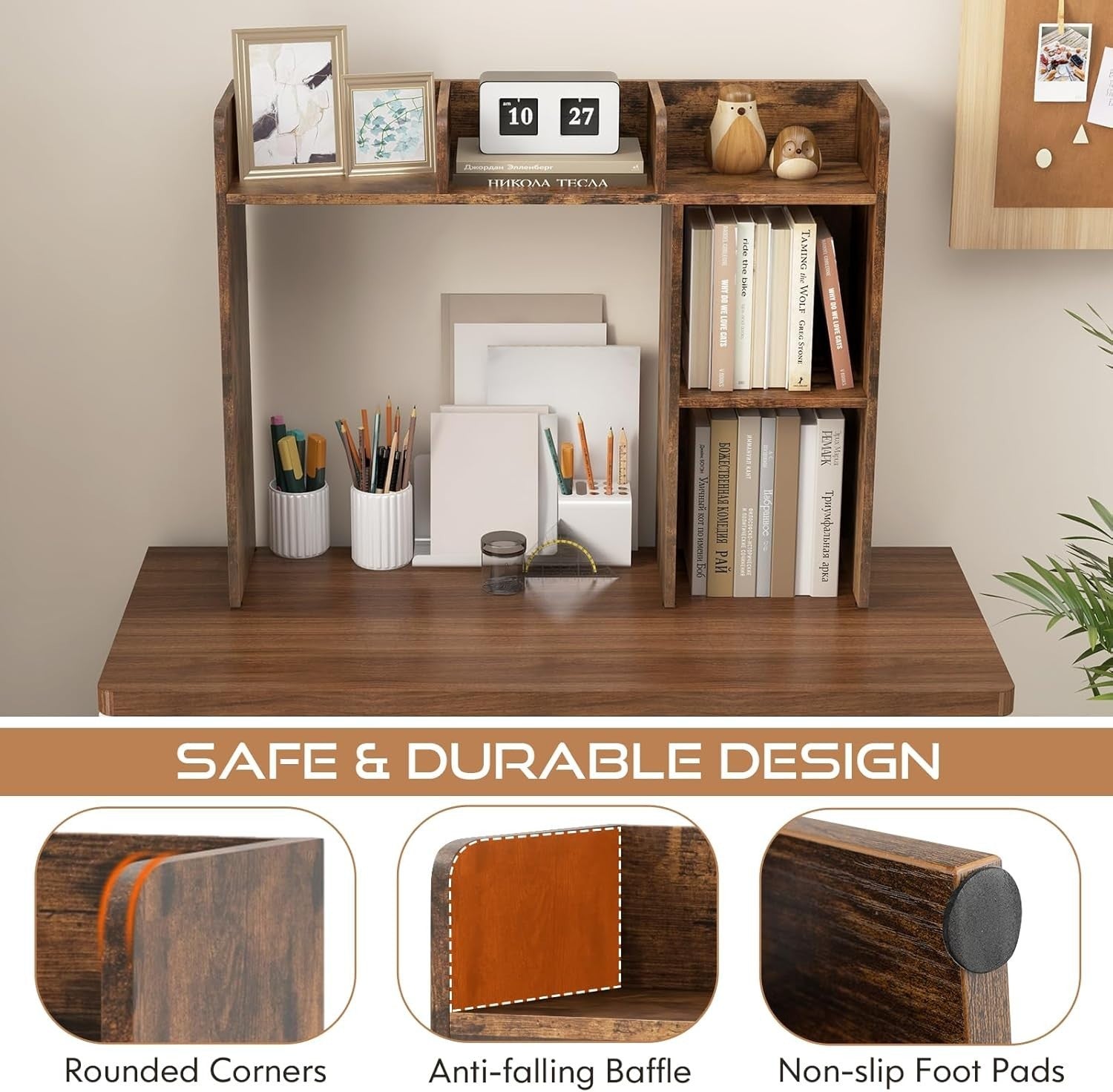 Brown Desktop Bookshelf 3-Shelf Storage Hutch Organizer Rack 94cm