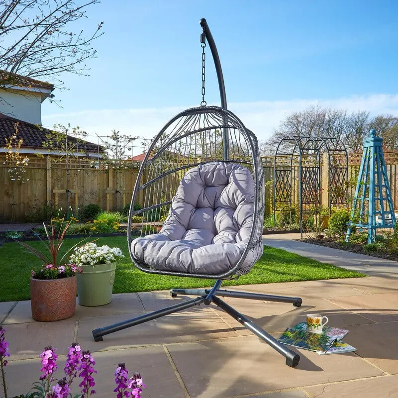 Hanging Egg Chair Outdoor Indoor Rattan Seat w/ Cushion Garden Swing Seat