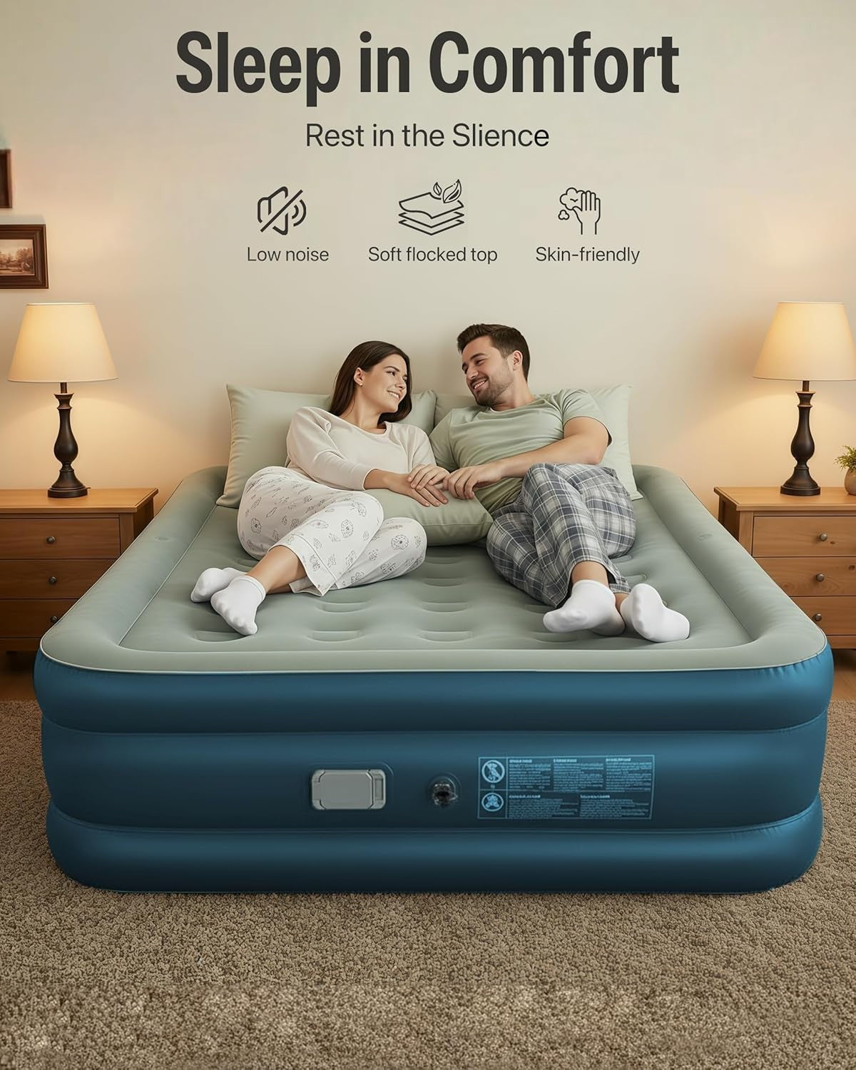 Queen Air Mattress Inflatable 19" Elevated Bed Built-in Pump & Headboard