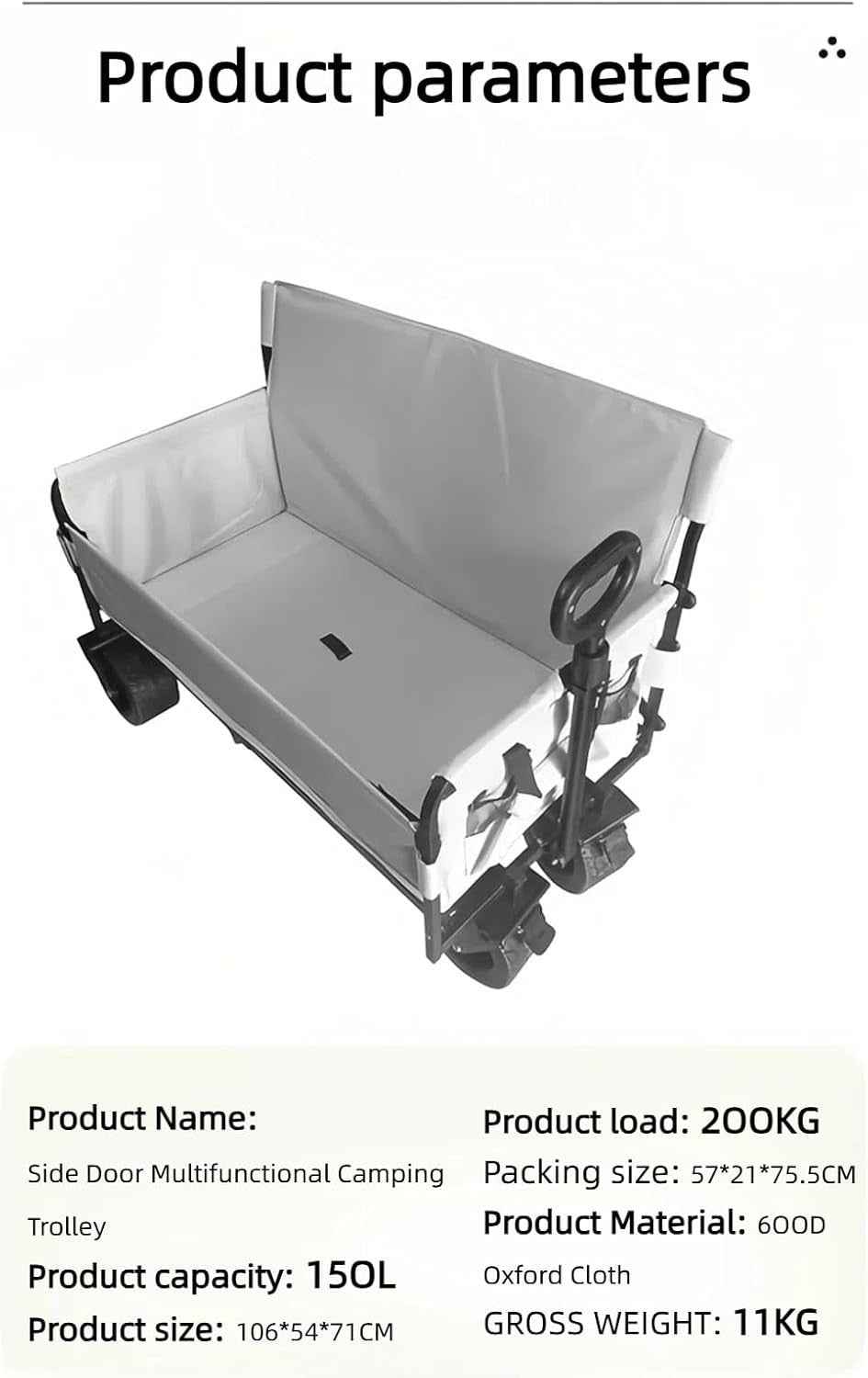 150L Heavy Duty Folding Beach Wagon with 200kg Load Big Tank Wheels Camping Cart