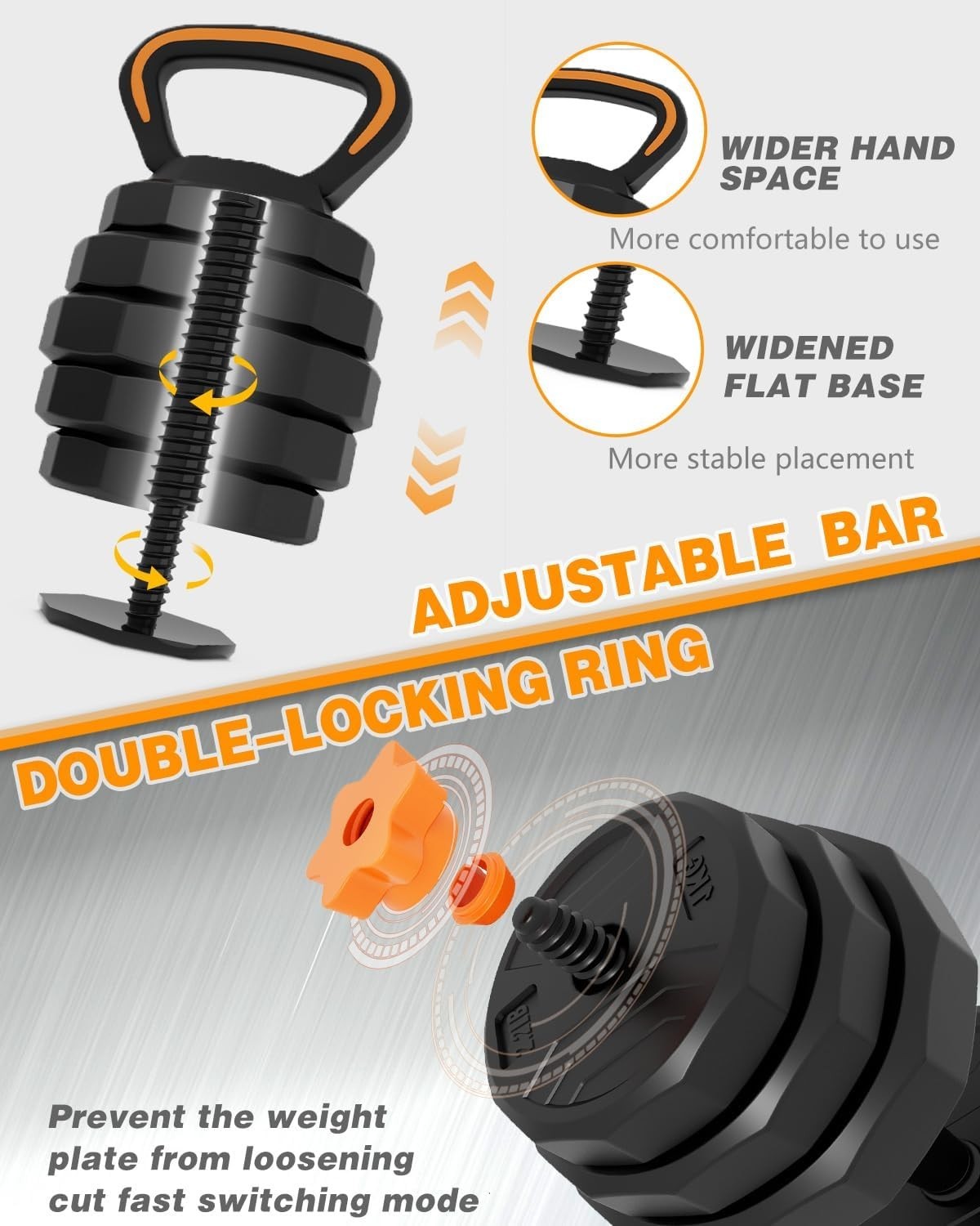 22LB Adjustable Dumbbell Set 4 in 1 Home Gym Barbell Kettlebell