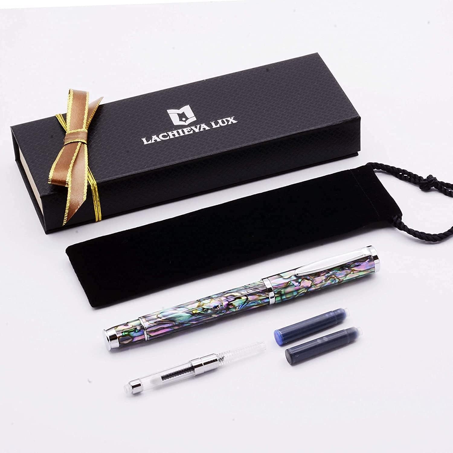Luxury Blue Abalone Shell Fountain Pen Fine Nib Gift Set