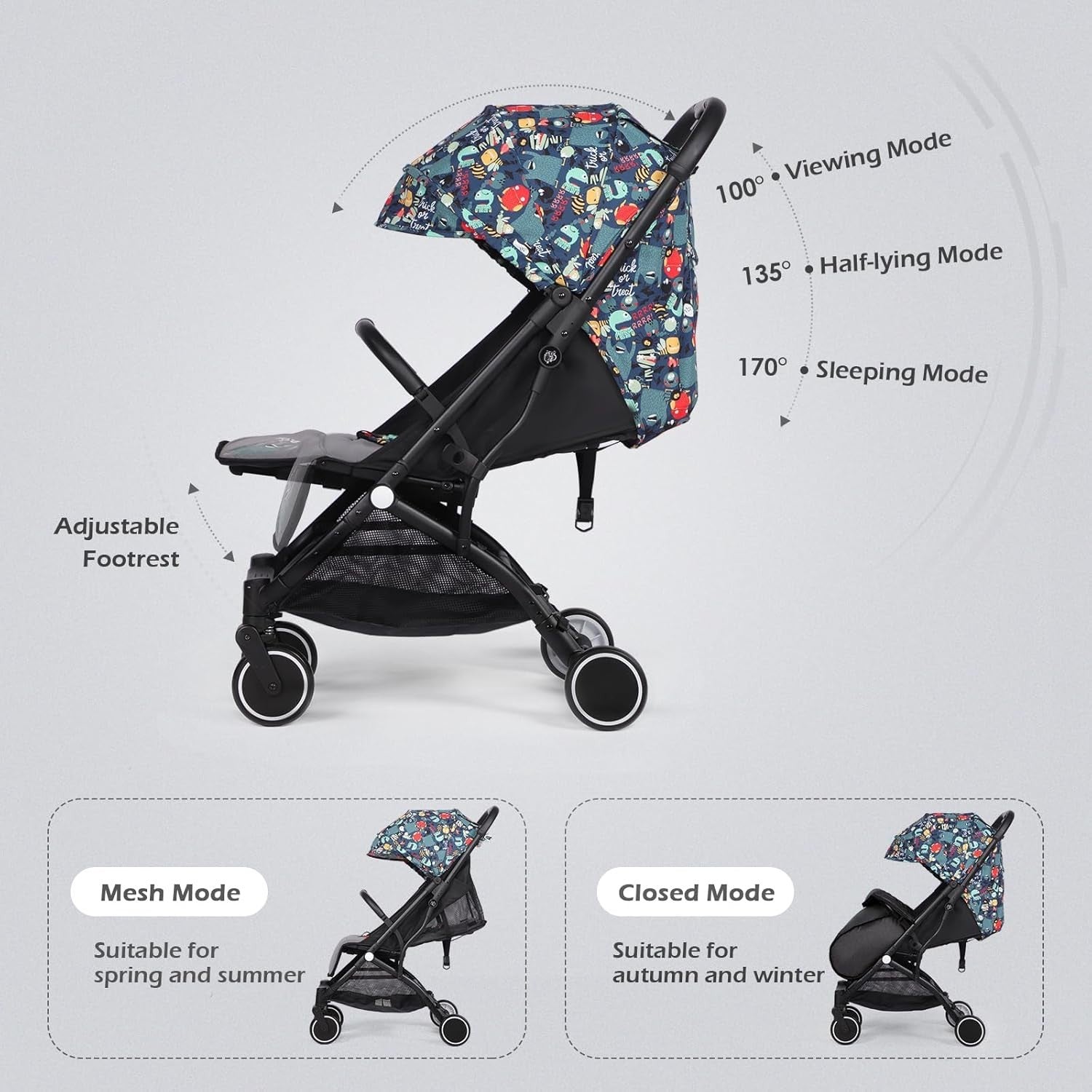 Lightweight Travel Pushchair Buggy One-Hand Fold Newborn–3Y 15kg