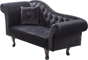 Black Velvet Left Hand Chaise Lounge | Button Tufted, Cushion, Wood Legs