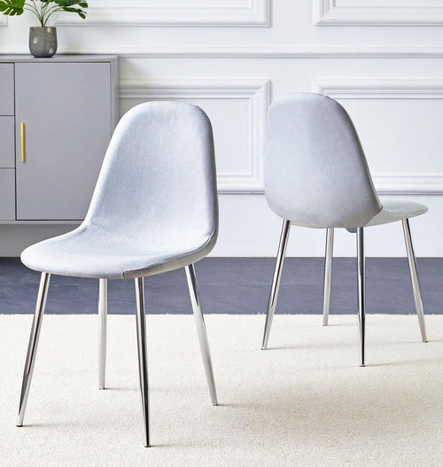 Modern Light Grey Dining Chairs Set of 2 – Fabric Upholstered Metal Legs