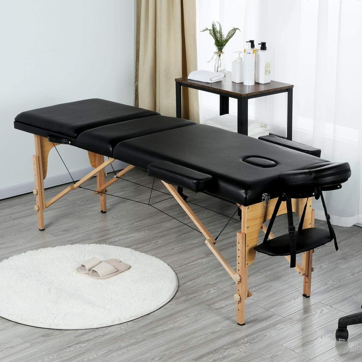Adjustable 3-Section Folding Massage Table Portable Beauty Lash Bed Black 60cm