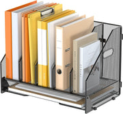Desktop File Organizer Rack – 5 Vertical Compartments, Mesh Folder Holder, Home